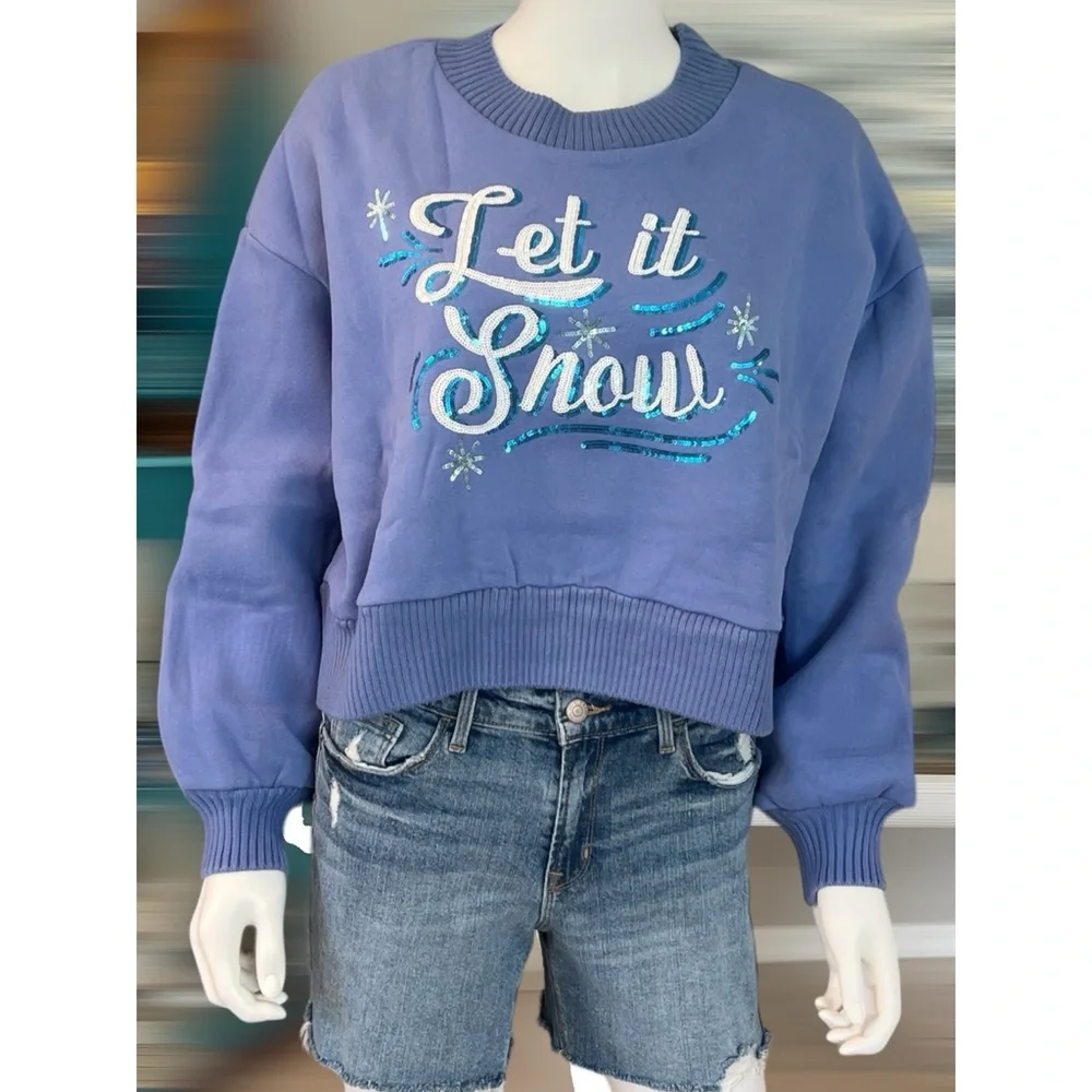PEACH LOVE CALIFORNIA Let it snow sequin pull over S M L - Picture 5 of 7